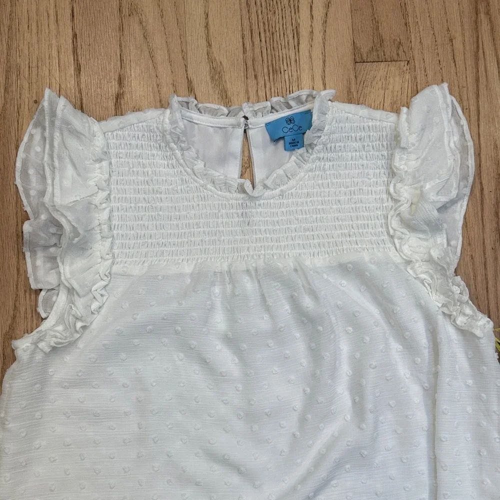 White Textured Ruffle Top - Picture 3 of 5